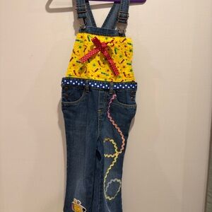 Old Navy Kids Denim Overalls with Yellow Patterned Top